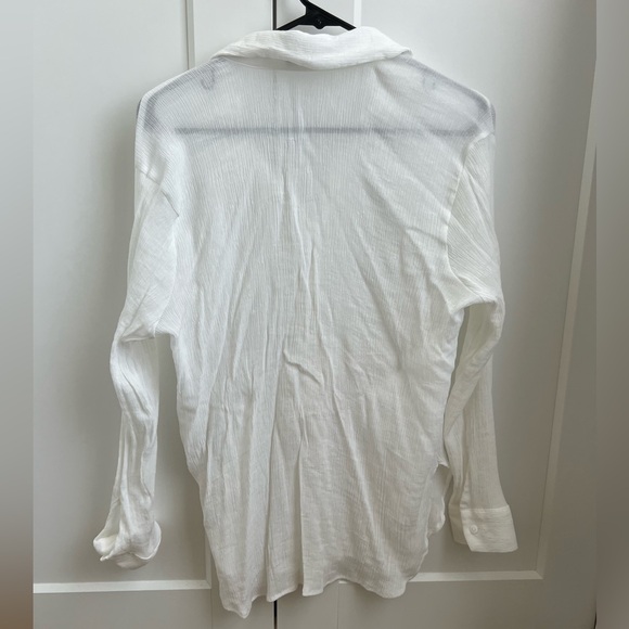 Bershka Crepe Linen White Button Down / Button Up Collared Oversized Shirt - Picture 5 of 7